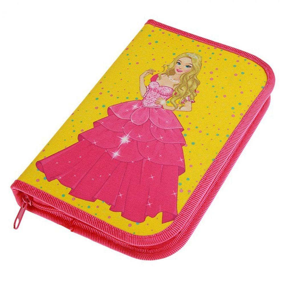 Пенал 1 отделение ПЧЕЛКА, мет. картон, молния, 130 х 200 мм, "Принцесса в замке", желтый (принцесса в розовом платье)