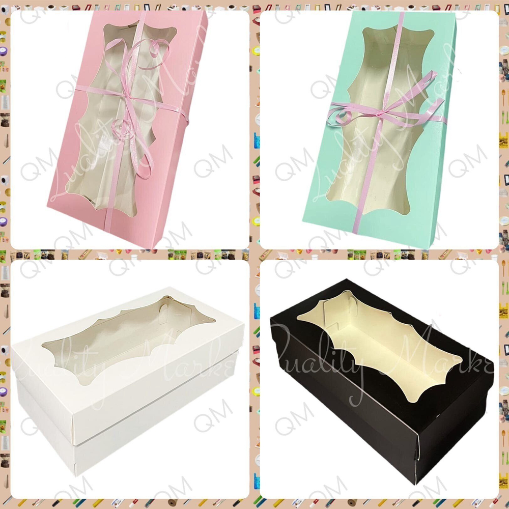 Коробка для макарон и др. кондитерских изделий с фигурным окошком 210*110*55 мм (тиффани), 50шт