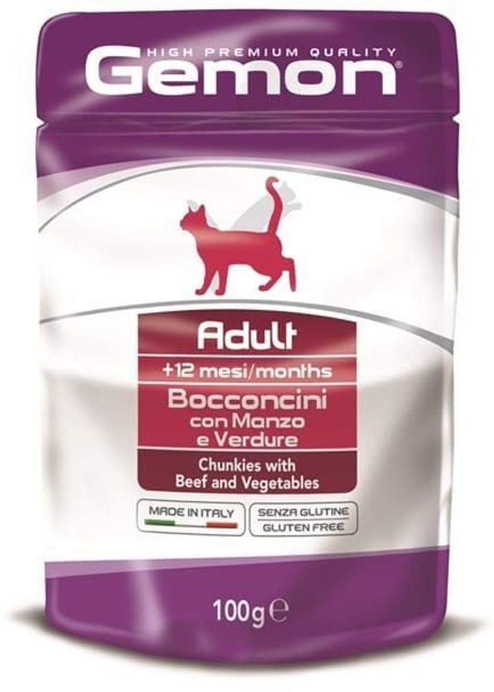 Gemon Cat Pouch паучи для кошек кусочки говядины с овощами 100 г