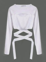 Белый кроп топ на завязках с длинным рукавом