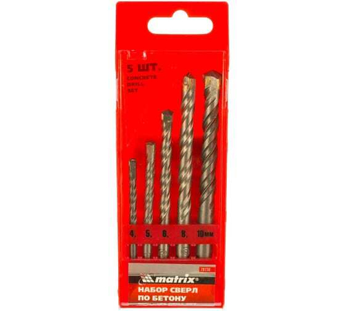 НАБОР СВЕРЛ ПО БЕТОНУ MATRIX 4 - 5 - 6 - 8 -10ММ 70730