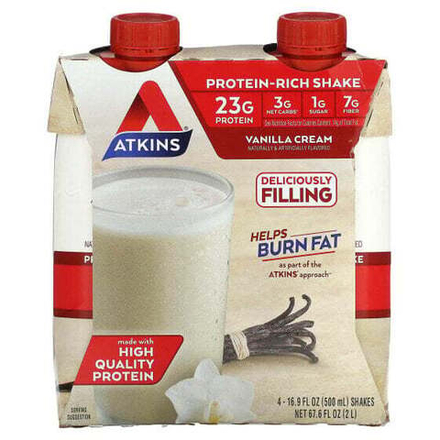Протеиновые коктейли Atkins, Protein Rich Shake, ванильный крем, 4 коктейля, по 500 мл (16,9 жидк. Унции)