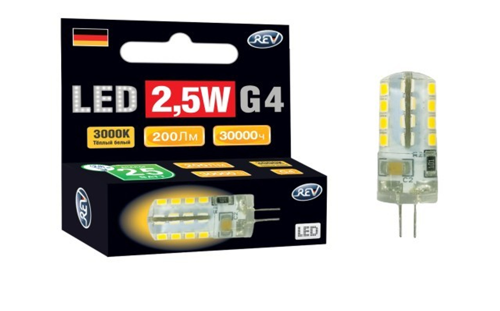 Лампа светодиодная 2,5W теплый свет 220V G4 REV