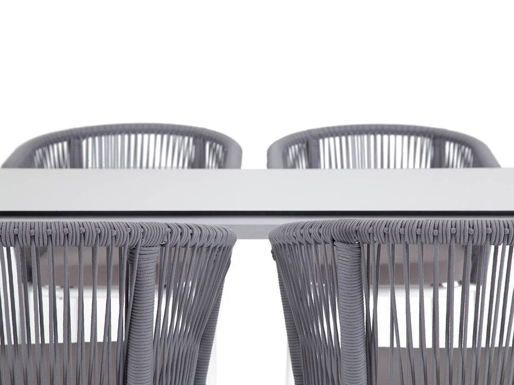 "Малага" обеденная группа на 4 персоны со стульями "Марсель", каркас белый, роуп светло-серый