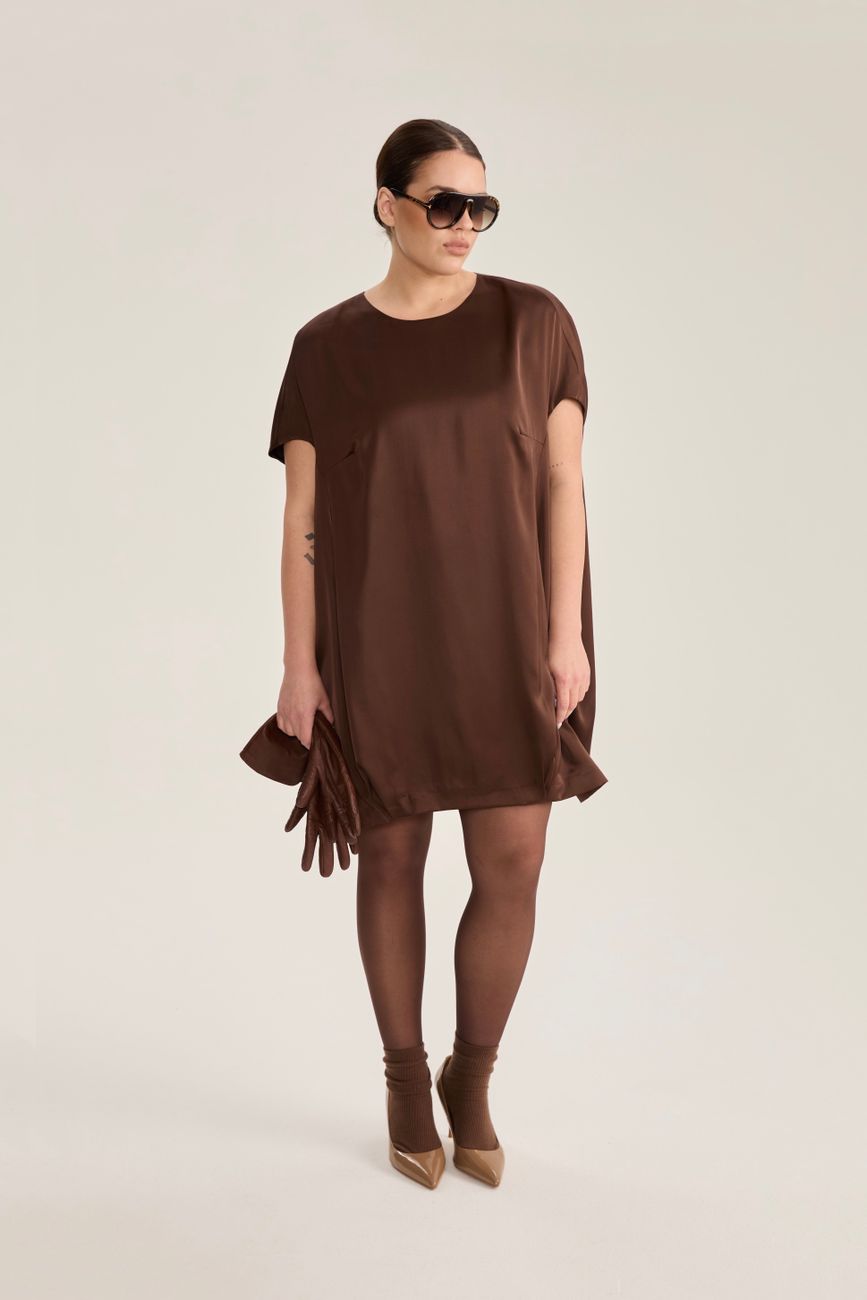 Платье-кокон мини, шоколад