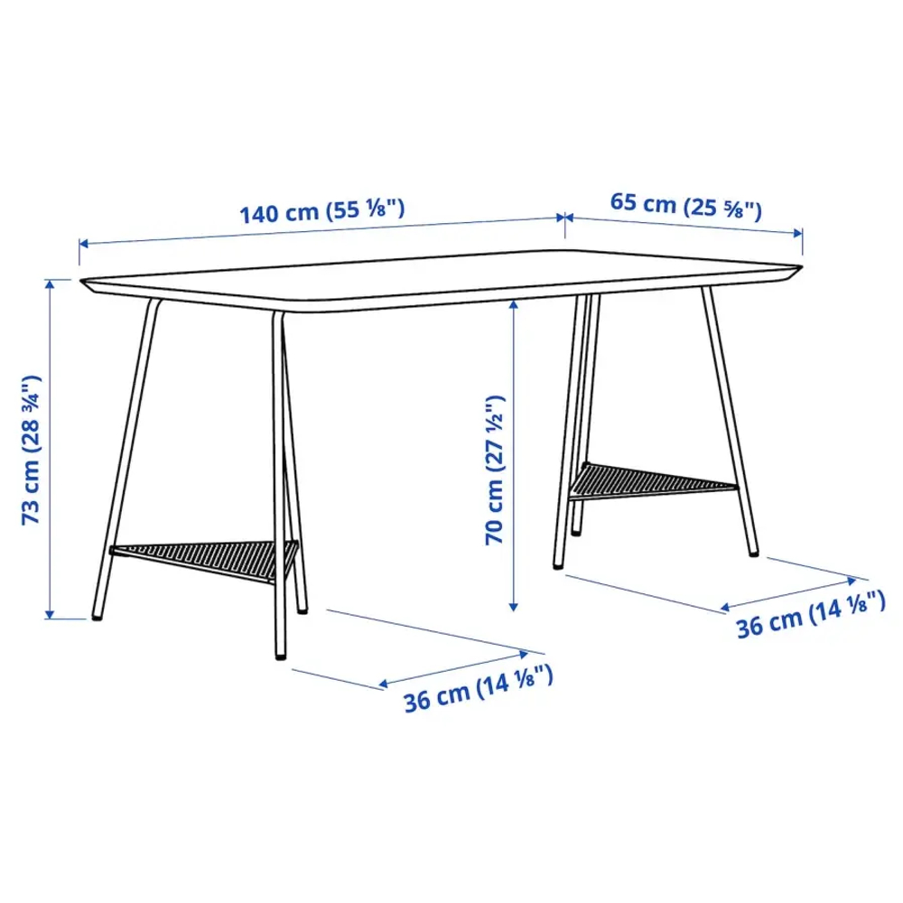 Письменный стол - IKEA ANFALLARE/TILLSLAG, 140х65 см, бамбук/белый, АНФАЛЛАРЕ/ТИЛЛЬСЛАГ ИКЕА