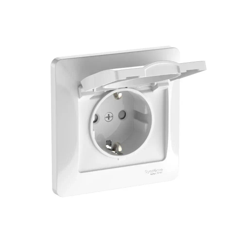 Glossa Розеткас заземлением со шторками с крышкой, 16А, IP20, в сборе, быстрозажим. клем., Белый