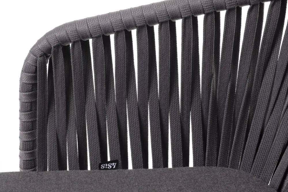 "Бордо" стул плетеный из роупа, каркас алюминий темно-серый (RAL7024) муар, роуп серый 15мм, ткань темно-серая 027