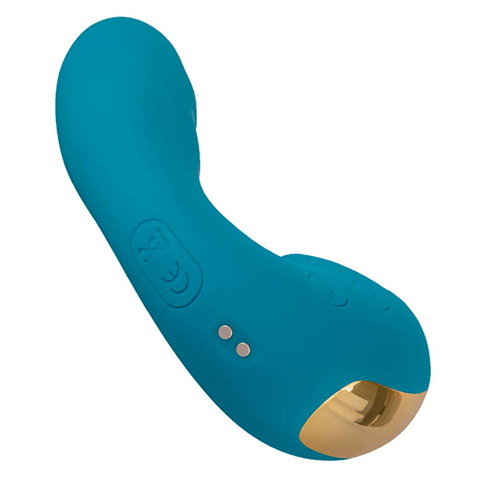 Голубой вибратор 13,9см с вакуумной стимуляцией и функцией постукивания BeYourLover Tara Blue TW05S