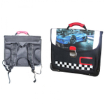 Портфель для мальчика Alingar, 300 х 385 мм, "Машины", ортопедическая мягкая спинка, 2 кармана, 2 отделения, светоотражатель, органайзер, черный