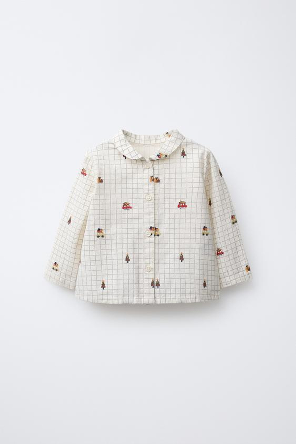 ZARA РУБАШКА В КЛЕТКУ С ВЫШИВКОЙ, ЭКРЮ