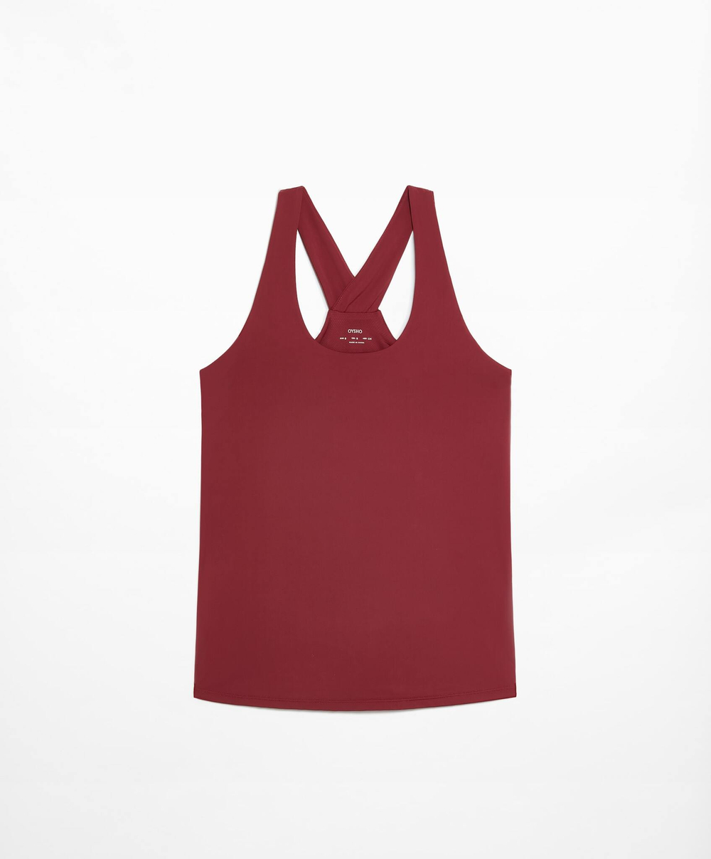 Oysho Высокотехнологичная майка на широких бретелях, бордовый