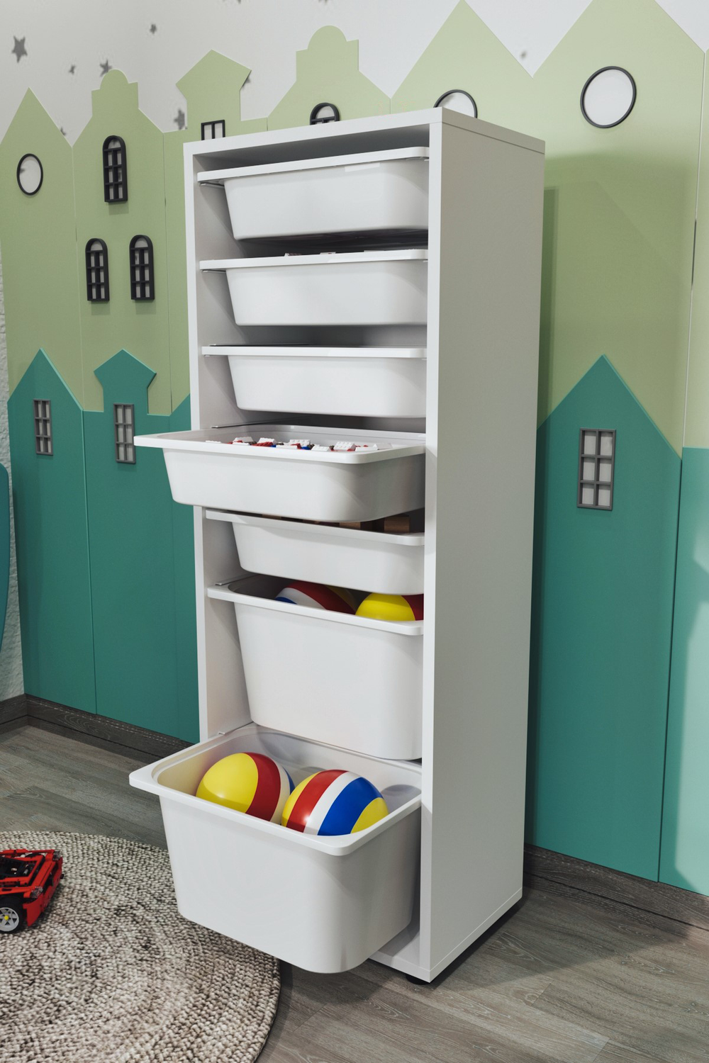 Стеллаж PERA с 7 выдвижными ящиками - белый