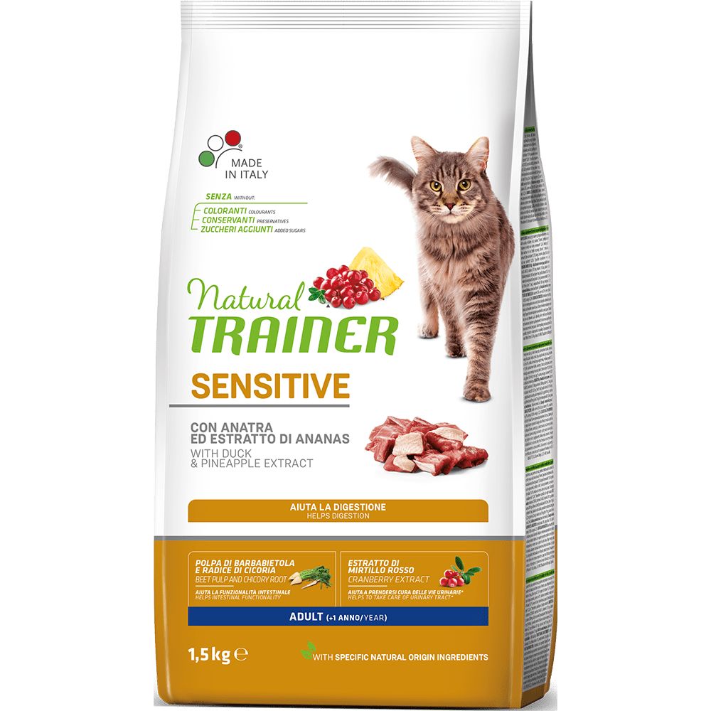 Сухой корм Trainer Natural CAT SENSITIVE ADULT WITH DUCK для взрослых кошек чувствительных и склонных к аллергии с уткой 1,5 кг