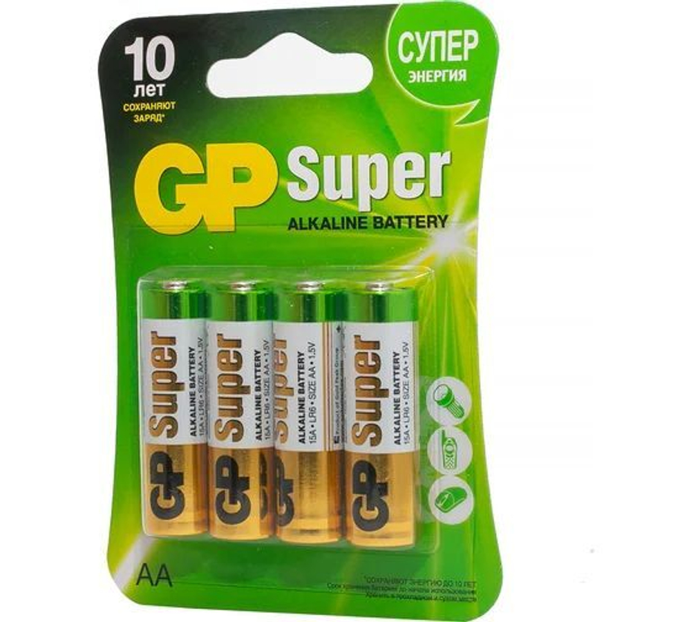 Алкалиновые батарейки пальчиковые АA / R6 GP Super Alkaline 15А - 4 шт.