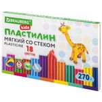 Пластилин мягкий восковой BRAUBERG KIDS, 18 цветов, 270 г, со стеком, 106497