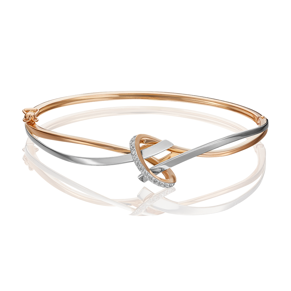 Браслет жесткий из комбинированного золота с фианитами