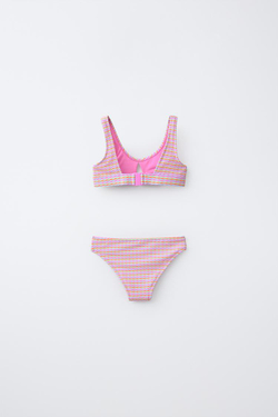 ZARA КУПАЛЬНИК ПОЛОСКУ СО СТРУКТУРНЫМ УЗОРОМ, ЦВЕТ ФУКСИИ