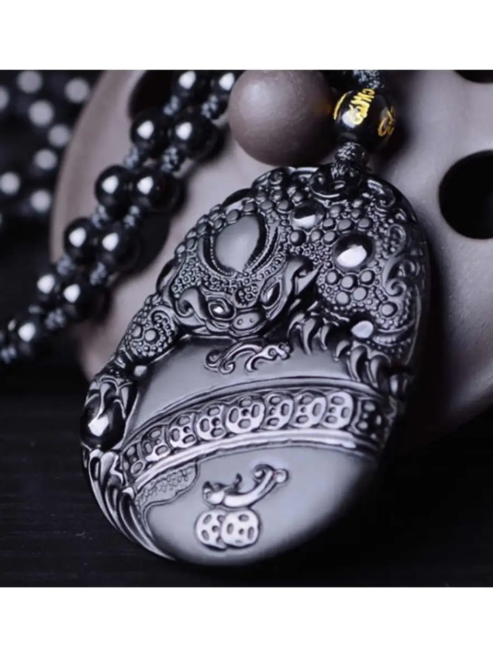 Подвеска Амулет Обсидиан Денежная жаба символ успеха