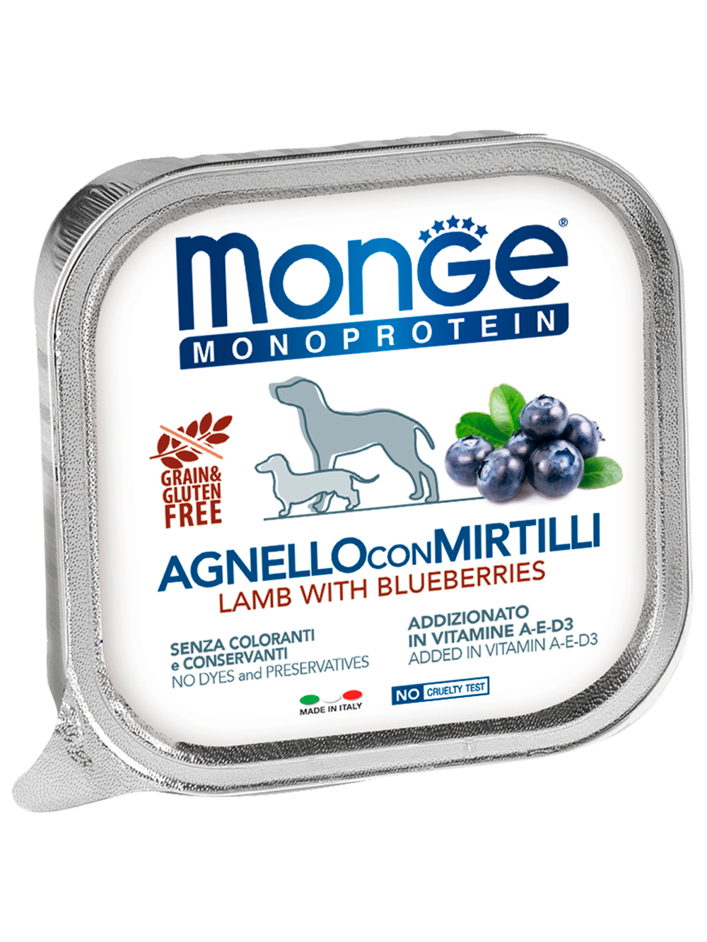Влажный корм Monge Dog Natural Monoprotein Fruits для собак, паштет из ягненка с черникой 150 г