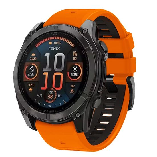Ремешок двухцветный QuickFit 26 мм для Garmin Fenix 7x/6x/5x/5x plus/3, Descent, Tactix, Enduro, D2, Instinct 2X силиконовый (Оранжевый/черный)