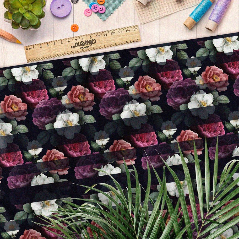 Ткань блэкаут маслом нарисованные цветы под тенью