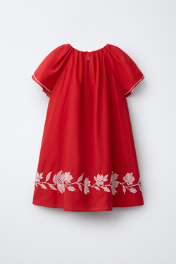 ZARA ПЛАТЬЕ С ВЫШИВКОЙ, КРАСНЫЙ/БЕЛЫЙ