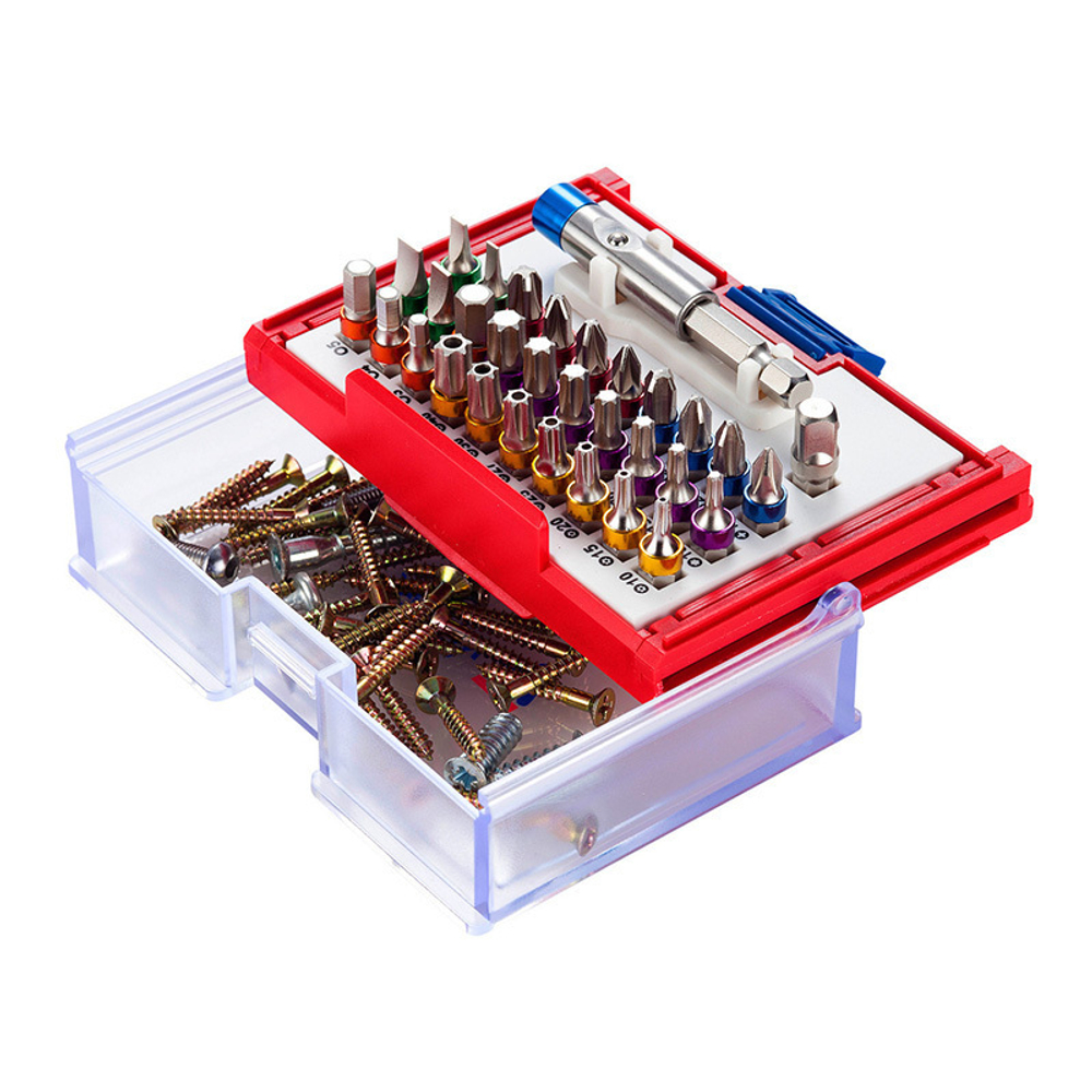 МАСТАК (058-10032C) Набор вставок (бит) 1/4", TORX, HEX, Pozidriv, Phillips, Slotted, 32 предмета