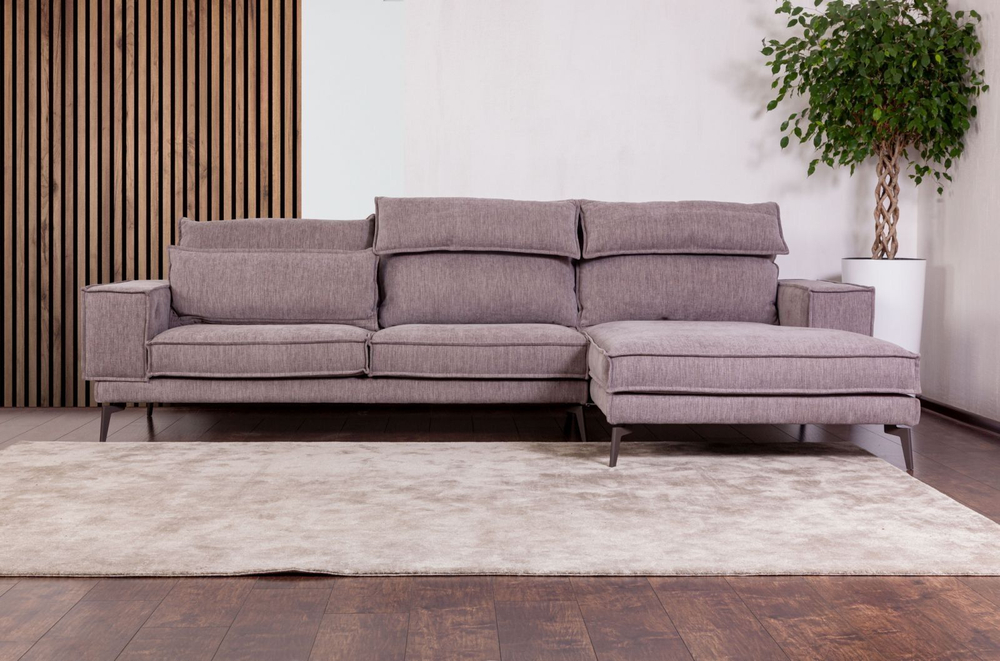 Диван ENZO с шезлонгом, рогожка, бежевый