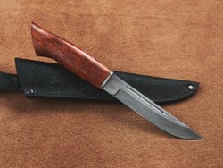 Финский нож Леуку, дамасская сталь, рукоять мореная карельская берёза