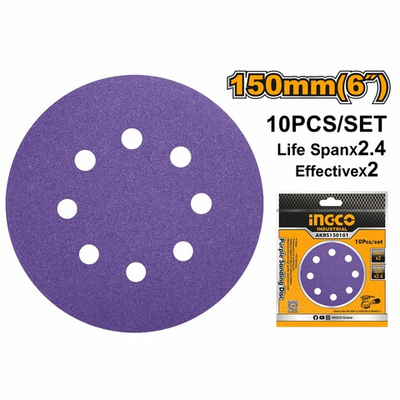 Набор шлифовальных кругов 150 мм, 10шт, Р800-2000, 8 отв. INGCO AKRS150101 INDUSTRIAL