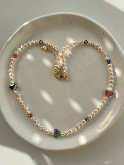 Ожерелье Сердца Сваровски из жемчуга