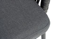 "Бордо" стул барный плетеный из роупа, каркас из стали темно-серый (RAL7024) муар, роуп серый 15мм, ткань темно-серая 027 NEW