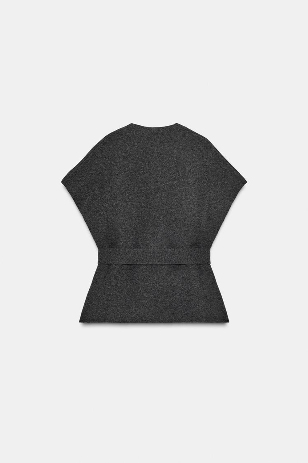 ZARA ТРИКОТАЖНЫЙ ЖИЛЕТ С ПОЯСОМ, СЕРЫЙ