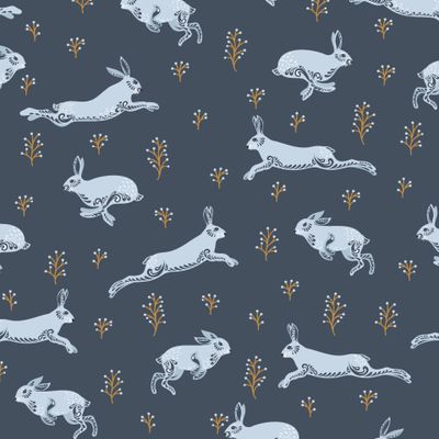 Прыгающие зайцы на синем (Дизайнер Irina Skaska)