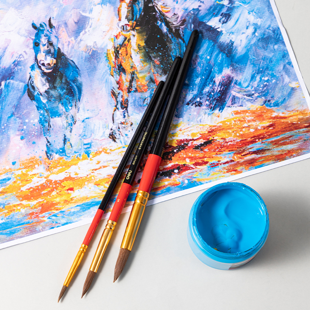 Набор кистей DELI "Color Emotion" для акварели и гуаши, 3 штуки в уп., Пони №2, 5, 8