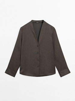 Massimo Dutti Рубашка из смесового хлопка с длинными рукавами, коричневый