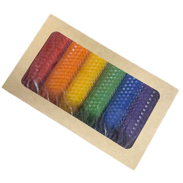 Набор 6 свечей из вощины столбик цвет красный, оранжевый, желтый, зеленый, синий, фиолетовый 2,5 х 10 см х 6 цветов (в коробочке)