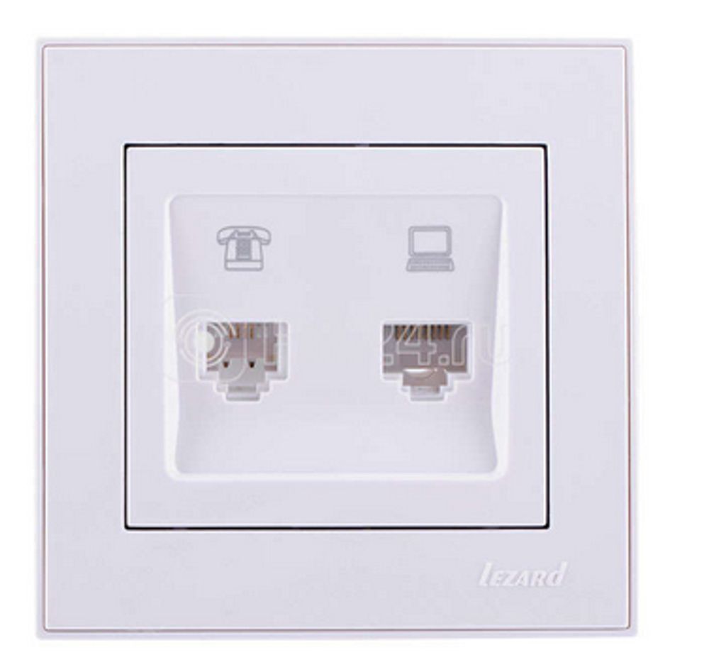 Lezard Rain Белый Розетка Механизм телефонная + компьютерная СП 703-0288-143