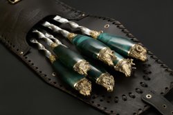 Подарочный набор шампуров "Премиальный", Карельская береза, чехол из натуральной кожи