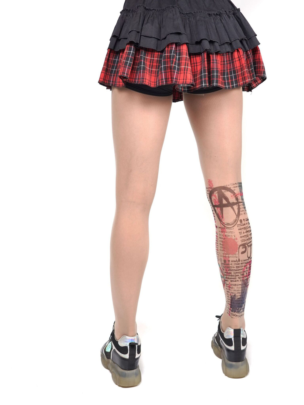 Колготки с имитацией тату в панк-стиле (Размер: S-M-L) (Цвет: бежевый)