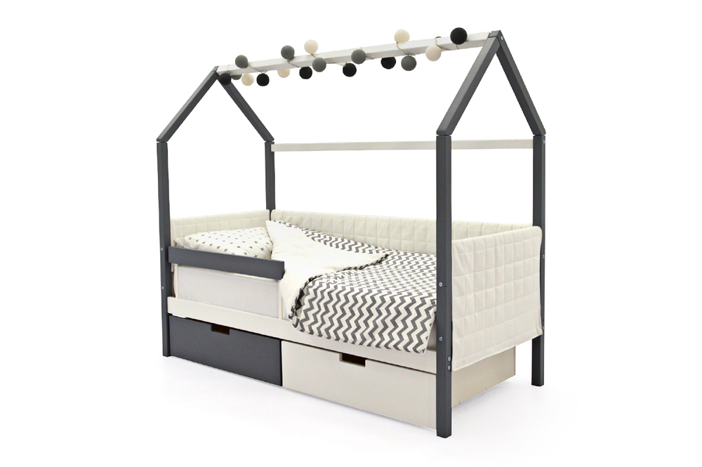 Детская кровать-домик мягкий Бельмарко Svogen графит-белый