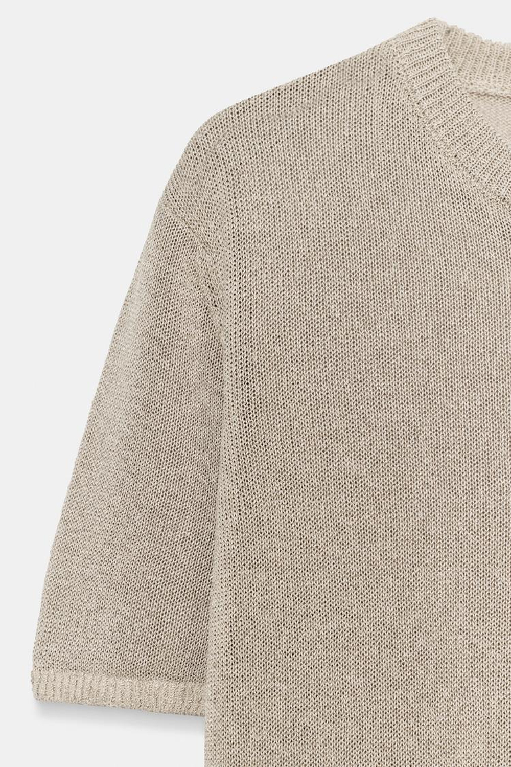 ZARA ТРИКОТАЖНЫЙ ТОП С КОРОТКИМИ РУКАВАМИ, ПЕСОЧНЫЙ