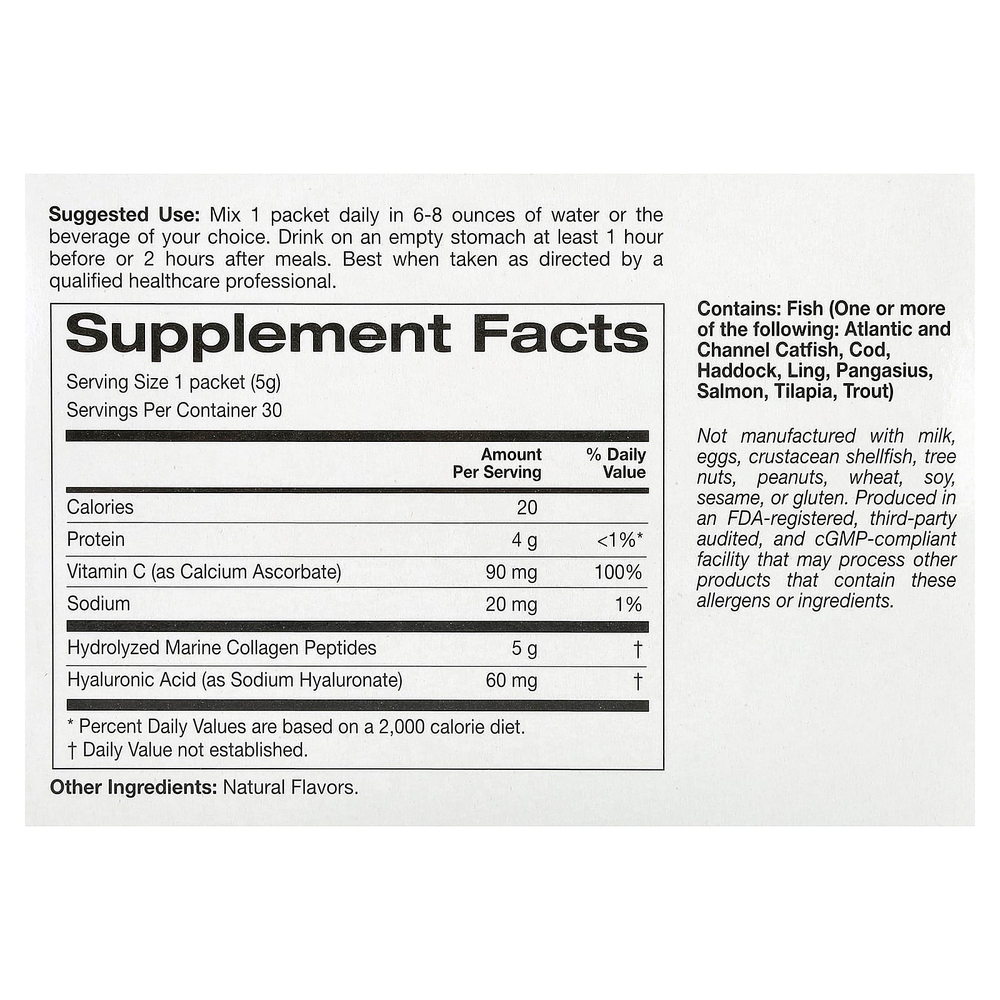 California Gold Nutrition, пептиды морского коллагена с витамином C и гиалуроновой кислотой, со вкусом лимона, 30 пакетиков по 5,38 г (0,19 унции)