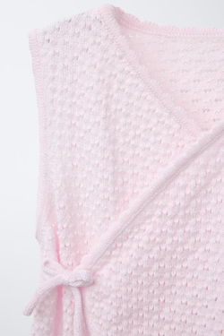 ZARA ТРИКОТАЖНЫЙ КОМБИНЕЗОН С АЖУРНЫМ УЗОРОМ, РОЗОВЫЙ