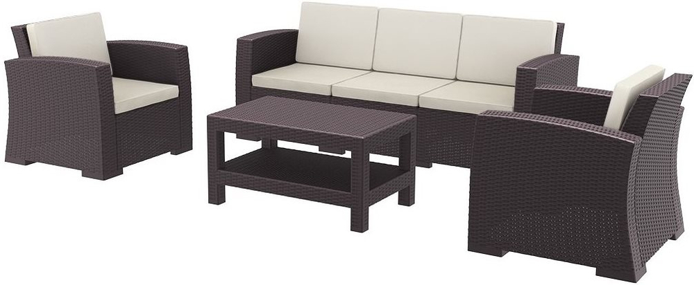 Комплект пластиковой плетеной мебели Siesta Contract Monaco Lounge Set XL, коричневый