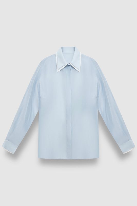 Блузка из тенселя с двойными деталями, голубой