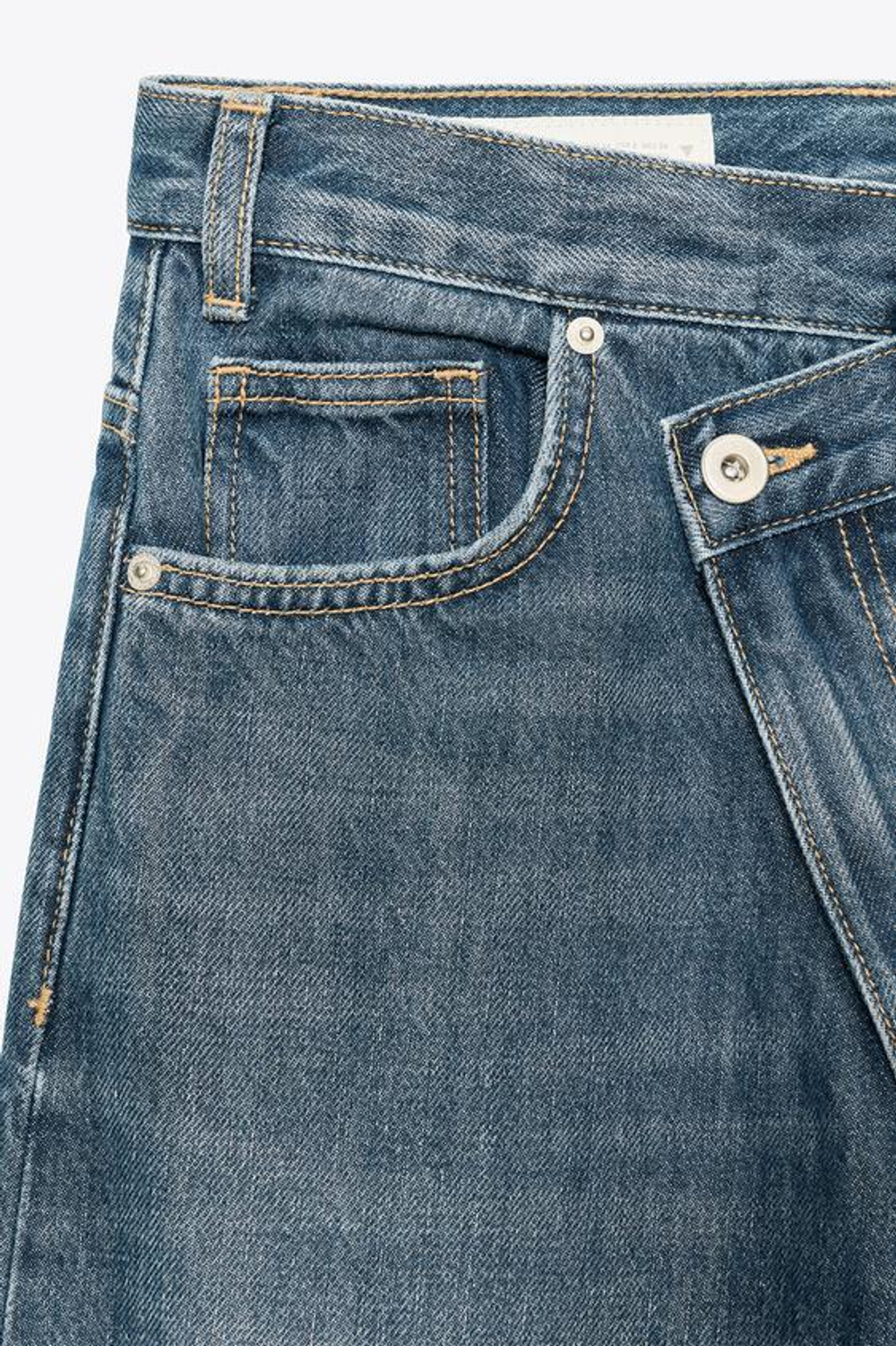 ZARA ДЖИНСЫ TRF WIDE LEG С ПЕРЕКРЕСТНОЙ ТАЛИЕЙ И ВЫСОКОЙ ПОСАДКОЙ, СЕРО-СИНИЙ