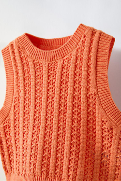 ZARA ТОП ИЗ КРУЖЕВА КРОШЕ, ОРАНЖЕВЫЙ