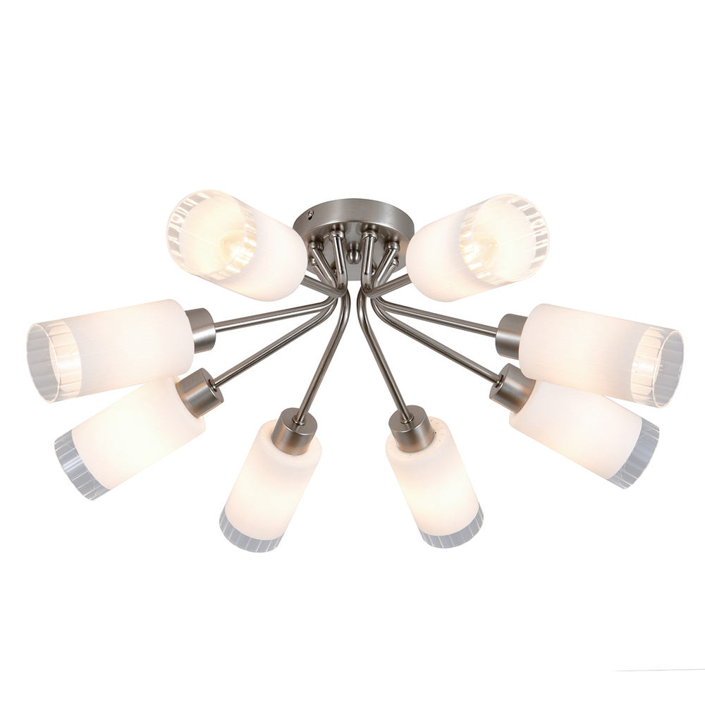 Люстра потолочная 8x40Вт E14, металл/стекло, никель/белый/прозрачный/рельефный